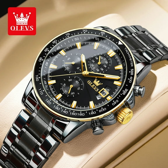 OLEVS Top Brand Men's Watches Casual Fashion Original Wristwatch Chronograph Waterproof Stainless Steel Waterproof Chronograph Stainless Steel Luminous Luxury Moon Phase