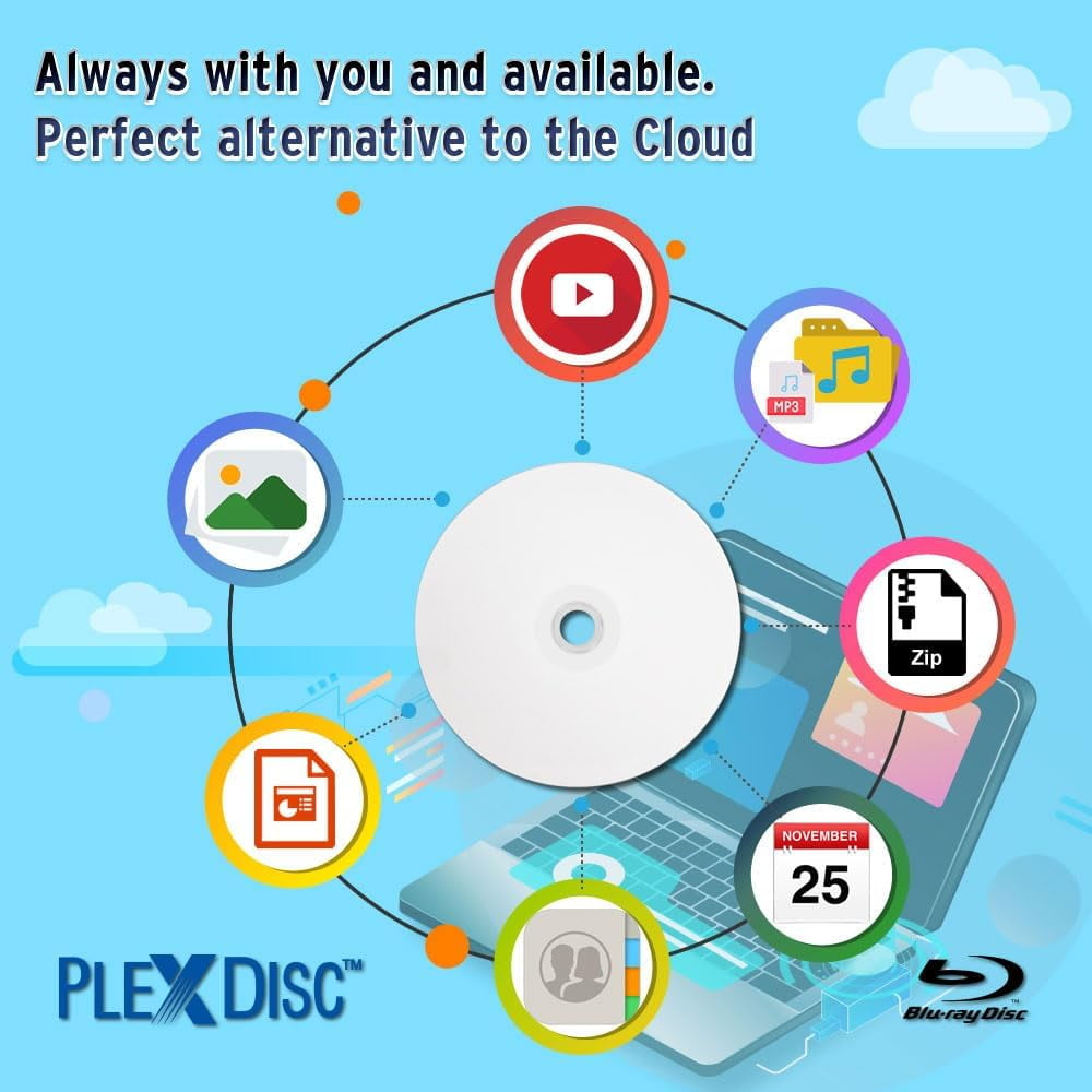 PlexDisc BD-R 25 GB 6X Blu-ray White Inkjet Printable Single Layer Recordable 50-Disc Spindle