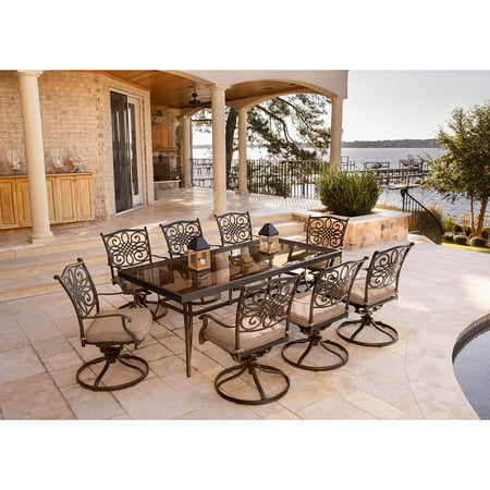 Hanover Traditions 9-Piece Aluminum Outdoor Dining Set, Natural Oat