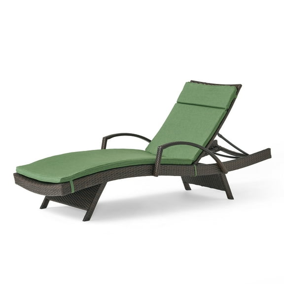 Anthony Outdoor Wicker Adjustable Chaise Lounge with Arms and Cushion, Multibrown, Jungle Green