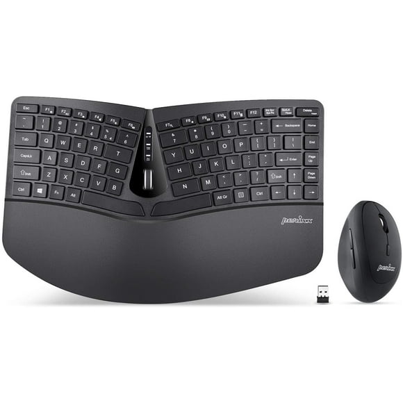 Perixx PERIDUO-606 Wireless Mini Ergonomic Keyboard with Portable Vertical Mouse - Adjustable Palm Rest Stand -