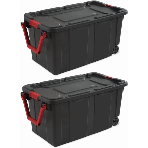 40 Gallon Wheeled  Tote Plastic Storage Bin Black Set of 2