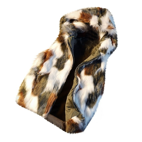 WRKEKC Mens Puffer Vest Faux Fur Sleeveless Hooded Vest with Pockets and Zipper for Warm Fall Winter Casual and Layering Wear