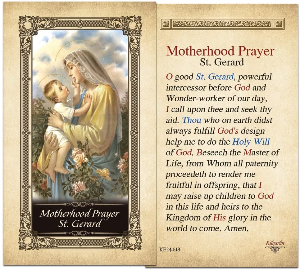 Motherhood Prayer St. Gerard Laminated Holy Card with Gold Color