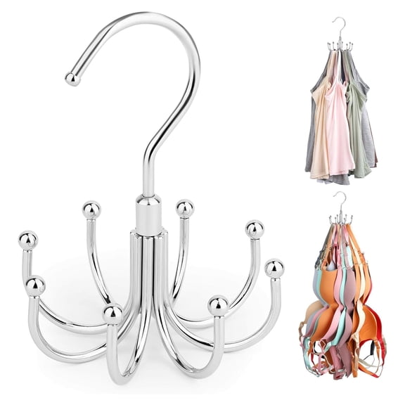 Belt Hanger, Rotatable Belt Rack Closet Accessories Organizer, Maximum 24 Storage Capacity, Hanging Holder Storage Hook for Belt, Bra, Tank Top, Tie, Scarf, Purse, Silver