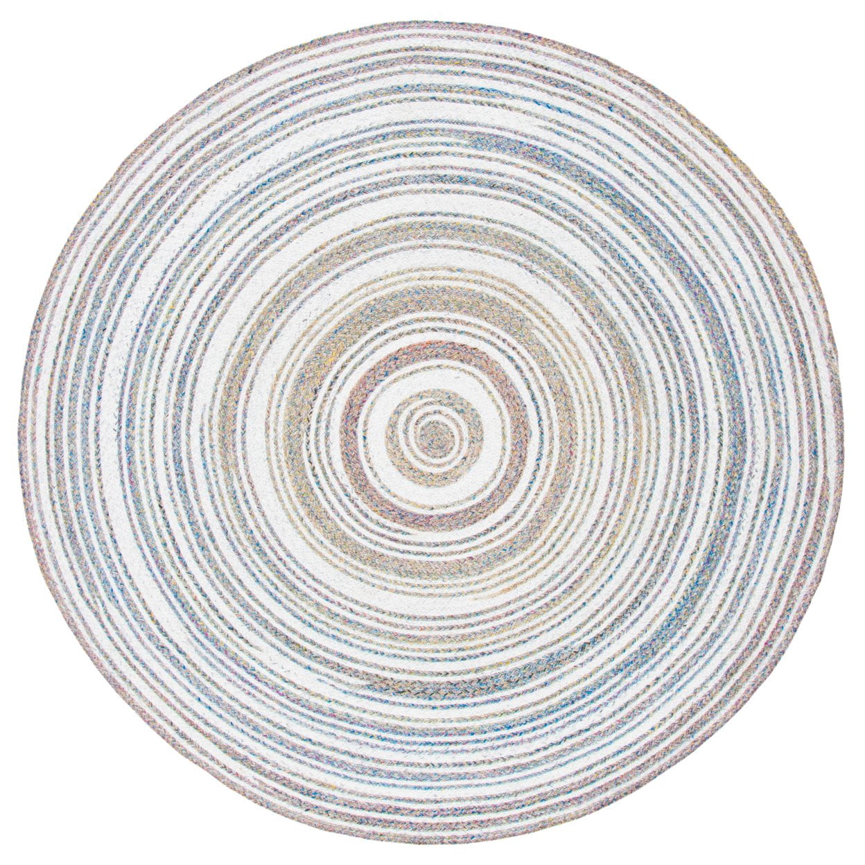 SAFAVIEH Cape Cod Linda Abstract Dots Polyester Area Rug, Ivory/Pink, 7' x 7' Round