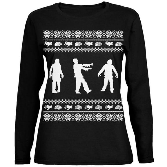 Zombie Ugly Christmas Sweater Black Womens Long Sleeve T-Shirt - 2X-Large