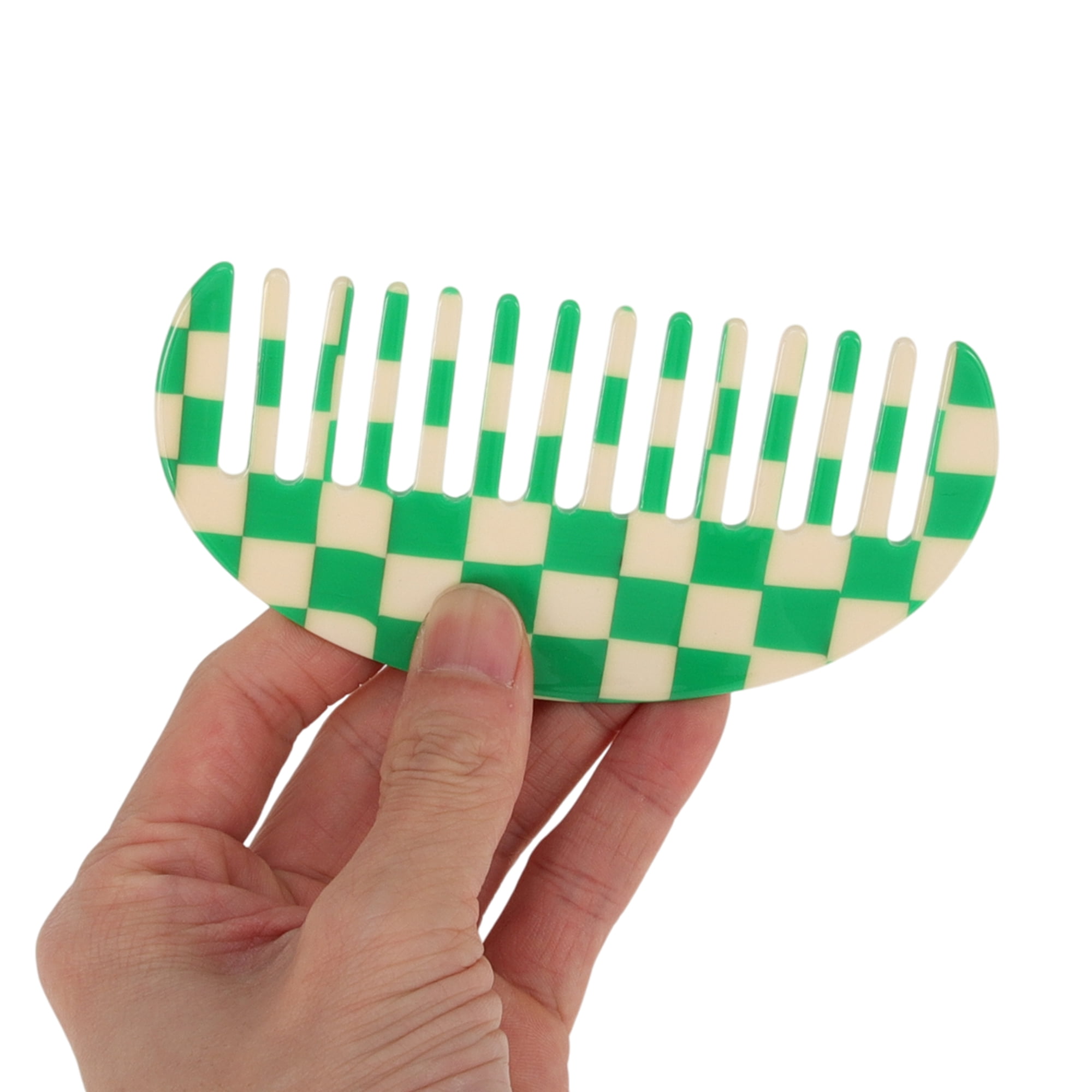 Unique Bargains 1 Pc Square Retro Checkerboard Hair Comb for All Hair Types Green, White