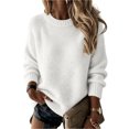 thumbnail image 2 of Crew Neck Sweaters for Women, Long Sleeve Solid Raglan Knit Loose Pullover, Casual Soft Knitted Fall Daily Fashion Sweater Top White M, 2 of 6