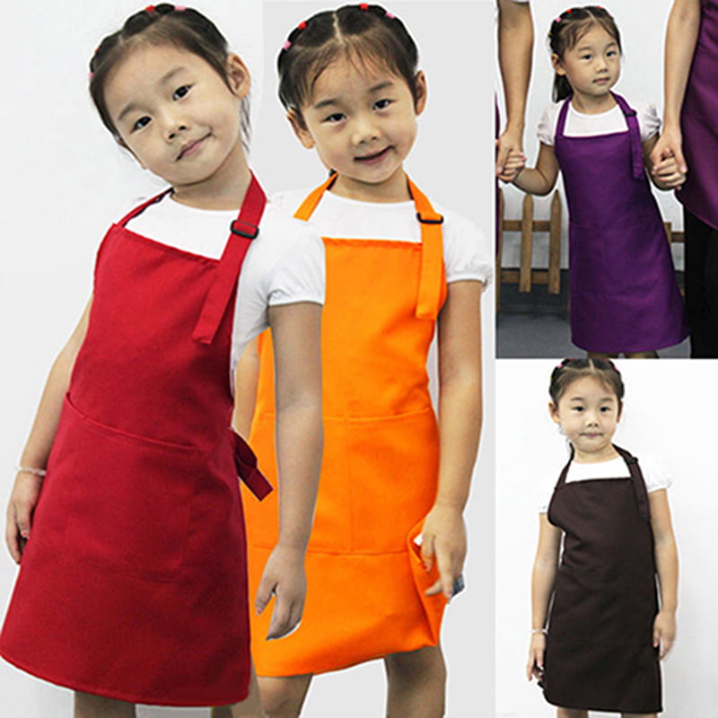 Childrens Anti-fouling Aprons With Pockets Kitchen Arts Painting Dress Cover 