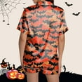 thumbnail image 4 of Halloween Pajama Set for Women Thin Soft Pumpkin Graphic Button Short Sleeve Shirts And Shorts 2 Piece Thin Nightwear Relaxed Fit Cute Lounge Sets for Women, 4 of 7