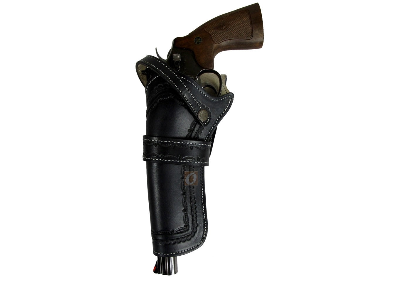 Leather Holster Long Barrel Western Gun Cover Spikes Tooled Black - Left Handed