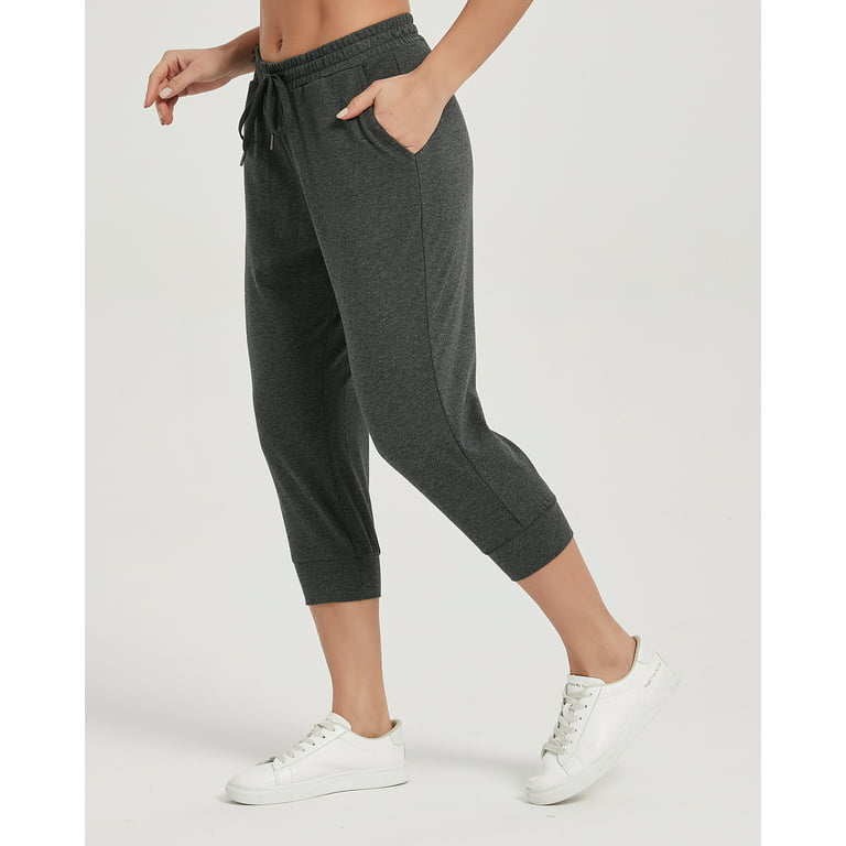Stelle Women's Cotton Capri Joggers Pants with Side Pockets Workout  Sweatpants,Drawstring Waist Running Yoga Athletic Tapered Casual Pants  Lightweight Lounge Pants 20,XS-XXL Gray 