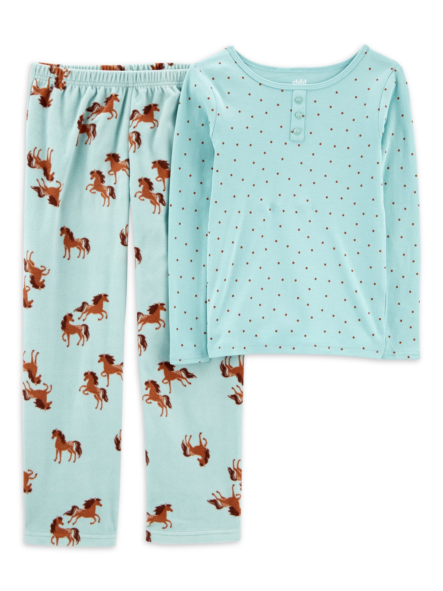Carter's Child of Mine Girls Long Sleeve Henley Top and Pant 2 Piece Pajama Set, 4-8