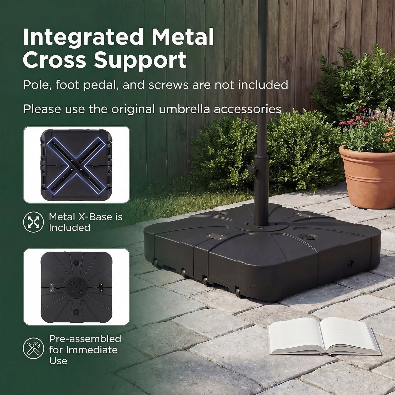 ELLEGNT 285 LBS Cantilever Umbrella Base with Wheels - Heavy-Duty Outdoor Stand for Patio or Garden