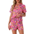 thumbnail image 1 of INSPIRAR CHIC Ropa de descanso para mujeres, pijama de verano con camisa de botones y pantalones cortos, color rojo rosa, 1 of 6