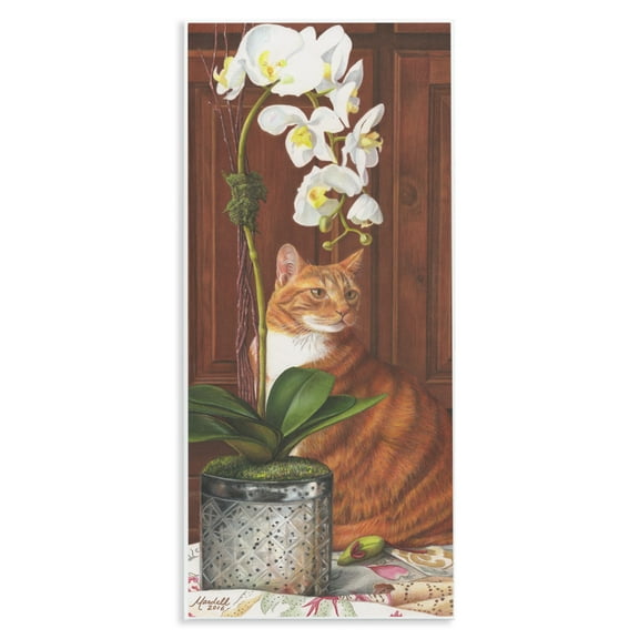 Stupell Industries Cat & Orchid Flower Animals & Insects Painting Unframed Art Print Wall Art, 7 x 17