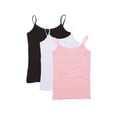 thumbnail image 1 of Pack de 3 camisetas de tirantes básicos de algodón uxcell con capa base sólida para mujer tirantes finos (blanco, negro, rosa) L (US), 1 of 7