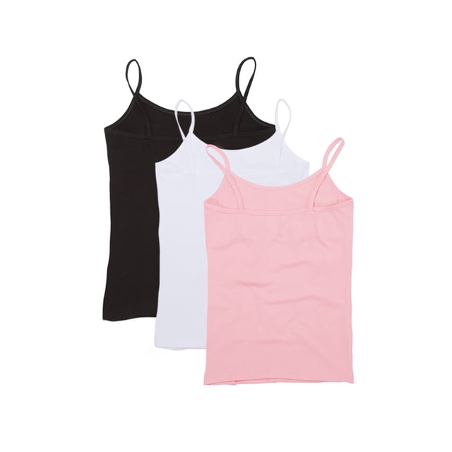 Pack de 3 camisetas de tirantes básicos de algodón uxcell con capa base sólida para mujer tirantes finos (blanco, negro, rosa) L (US)