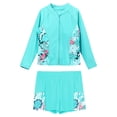thumbnail image 3 of Doomiva Kids Girls Floral Rash Guard Sets Long Sleeve Zip Up Upf 50+ Swim Coat with Trunks Tankini Green 14, 3 of 5