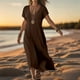 thumbnail image 1 of WILLBEST Vestido De Verano Para Mujer, Vestido Informal Holgado De Lino Con Cuello En V Y Manga Corta, Vestido De Día Cómodo De Color Sólido, 1 of 3