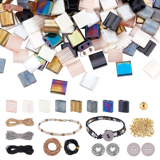 DIY Kit de Fabrication de Bracelet en Cordon Incluant Perles de Rocaille en Verre Cuir de Vachette Cordon Tige en Alliage & Boutons en Résine Fil en Polyester Ciré Couleur Mixte Cordon : 19m/boîte
