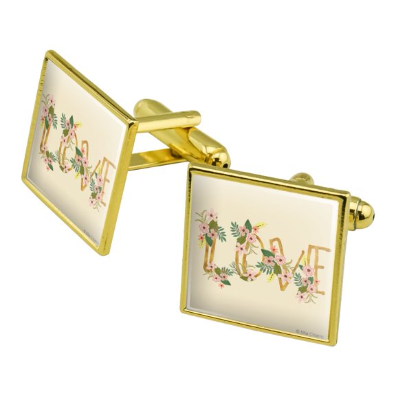 Love and Flowers Square Cufflink Set - Silver or Gold