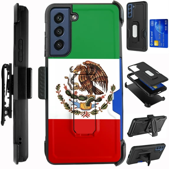 Compatible with Samsung Galaxy S22 Plus 6.6" Hybrid Card Holster Phone Case Cover (Flag of Mexican Eagle)