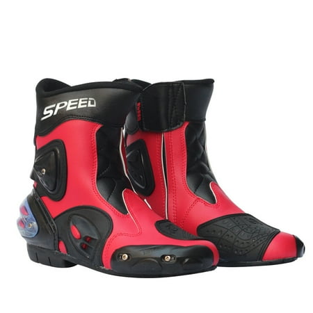 Men Motorcycle Racing Shoes Leather Motorcycle Boots Riding Motorbike Motocross Off-Road Moto Boots red 7
