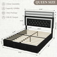thumbnail image 3 of SIBEDS Queen Upholstered Bed Frame with Adjustable Headboard and LED Lights, Black PU Tufted Diamond Button, No Box Spring Needed, Noise Free, 3 of 9
