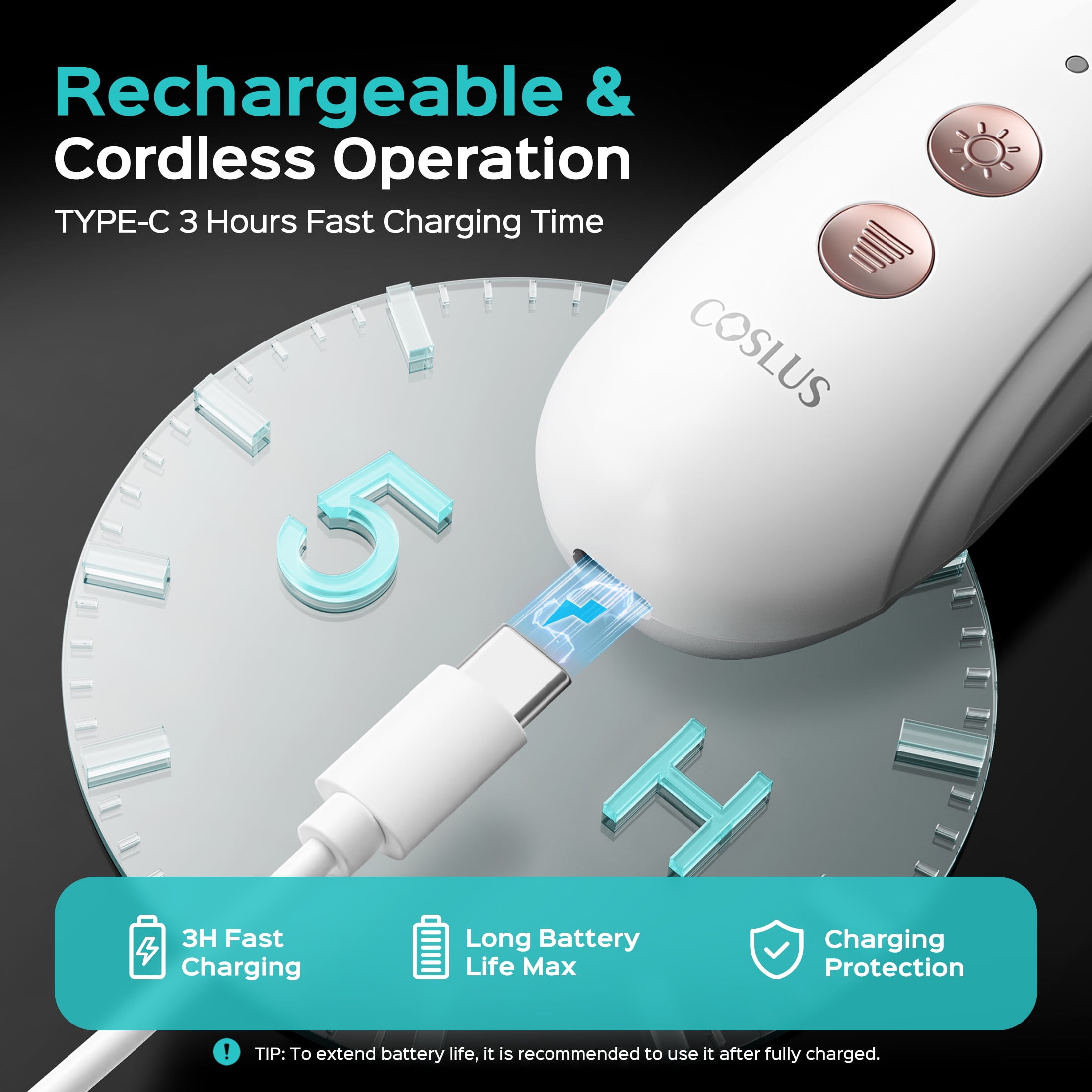 COSLUS CX43 Professional Manicure Pedicure Kit,Electric Nail File,Wider for Thick Nails,Cordless,5 Speed,for Men Women Seniors Home Salon,White