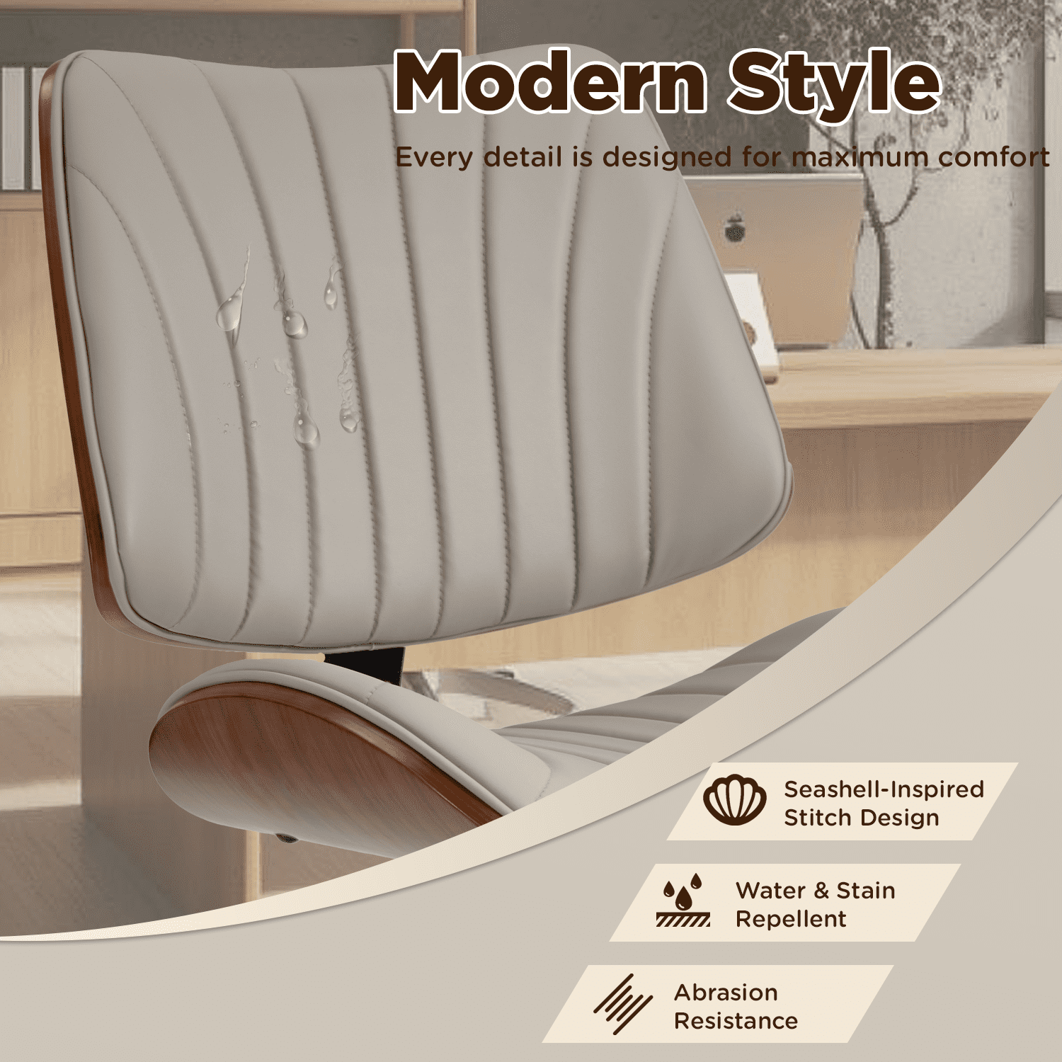 Erinnyees Wooden Office Desk Chair, Modern Armless Chairs, Armless, Adjustable Height, with Swivel Wheels for Small Spaces, Gray