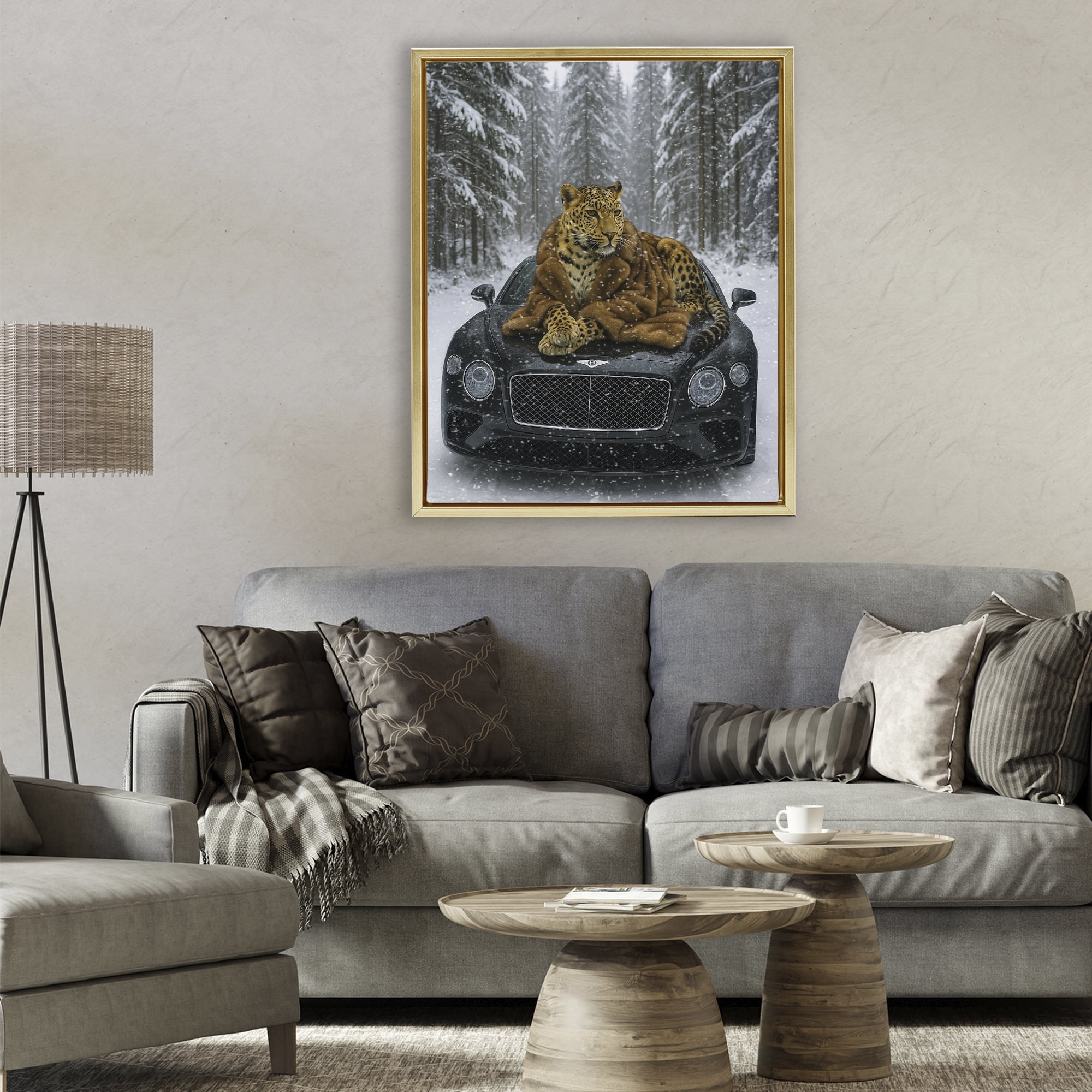 Stupell Industries Luxurious Leopard Winter Woods Gold Framed Floater Canvas Wall Art, design by Grotto Studios