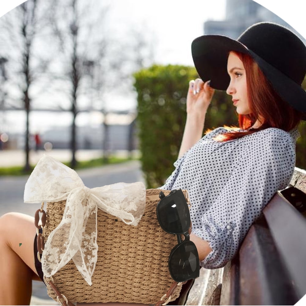 Small Handmade Straw Pocketbook Crossbody Bag for Women, Summer Chic Woven Handbag Shoulder Purse with Chain