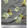 thumbnail image 1 of Soimoi Brown Georgette Viscose Fabric Watercolor Flower & Check Print Sewing Fabric Yard 42 Inch Wide, 1 of 3