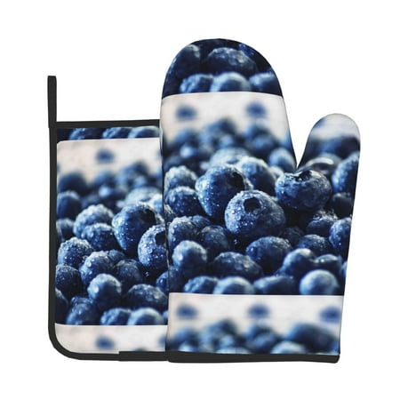 

Lukts Blueberry Print Kitchen Heat-Resistant Gloves and Spacers 2pcs Set Suitable for Baking and Cooking