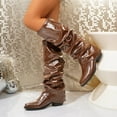 thumbnail image 5 of Miqool Women's Knee High Boots Slip On Pointed Toe Folded Block Heel Boots Comfortable Party Date Dress Boots, 5 of 9