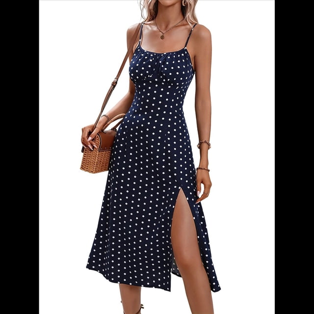 Vestido de Verano Floral para Mujer, Vestido Midi con Tirantes Finos y Espalda Descubierta, Vestido Bohemio para Vacaciones en la Playa. Azul S