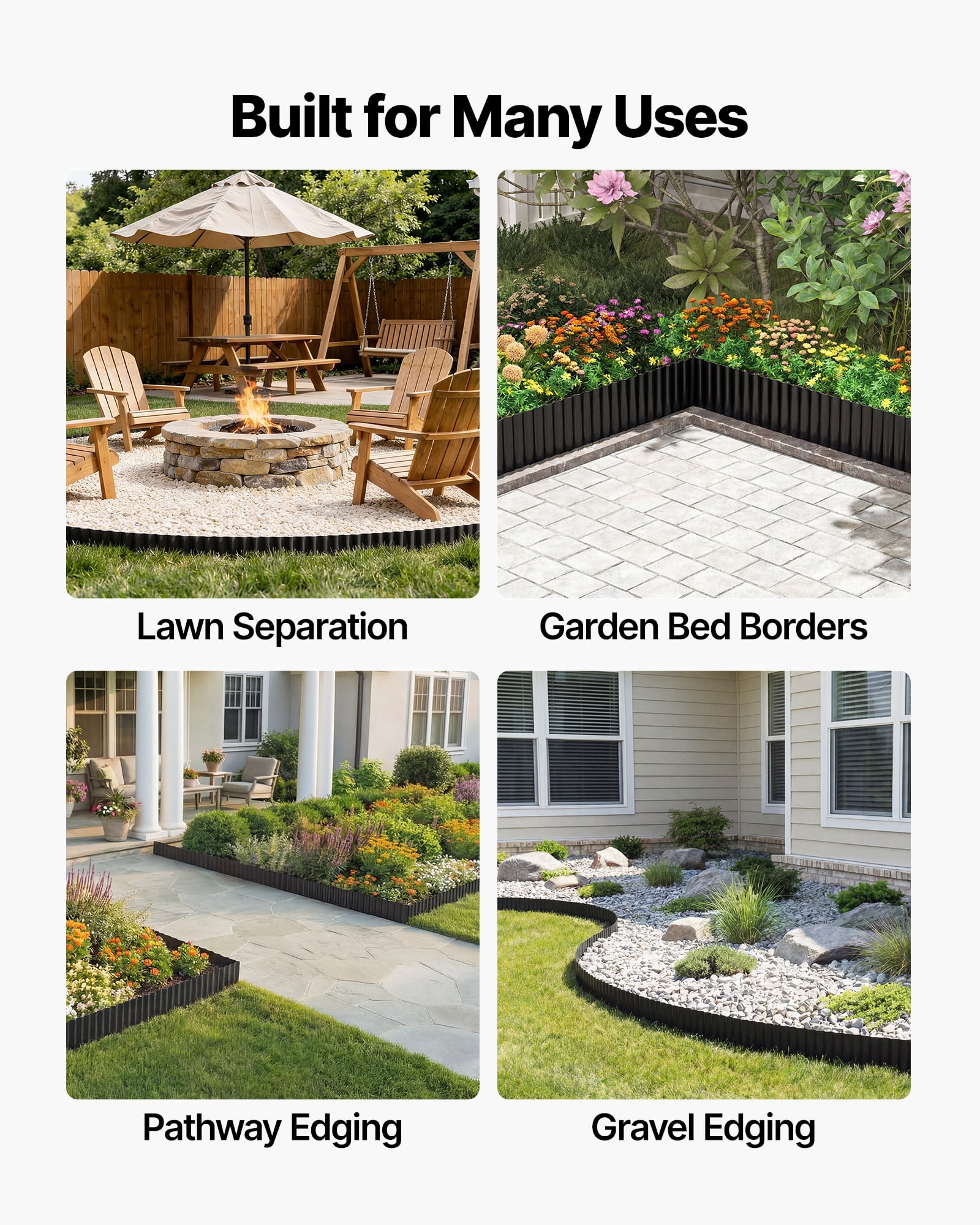 VEVOR Galvanized Steel Landscape Edging, 40 ft x 6 in Metal Edging for Landscaping with Gloves, Easy-to-Install Bendable Metal Strips, Heavy Duty Metal Garden Edge Border for Flower Bed, Yard Pathway