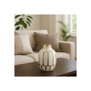 Sagebrook Home Elegant Ceramic Vase for Living Room and Home Accent - Modern Flower Vase for Room, Bedroom, and Office - 8, White & Gold
