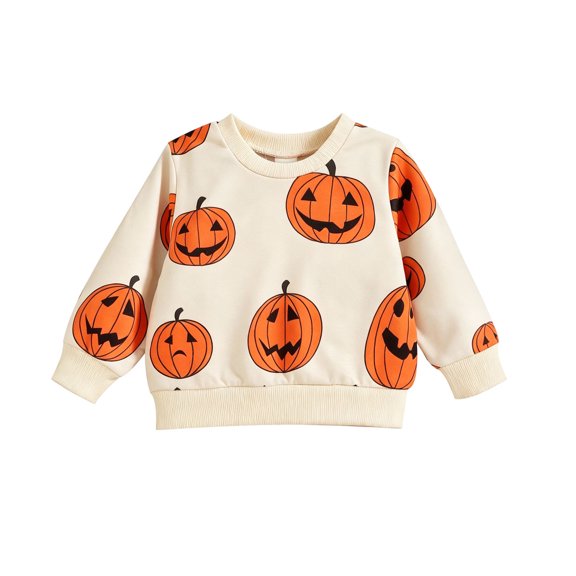 Tiijoy Toddler Girls Halloween Pumpkin Sweatshirt Kids Cotton Long Sleeve Pullover, Beige