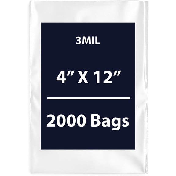 Multiple Sizes Clear Flat Poly Bags - 4"x12" & (2000 Bags) 3Mil Flat Open Top Plastic Packaging Packing | Flexible and Durable Plastic Bags | Low-Density Polyethylene (LDPE)