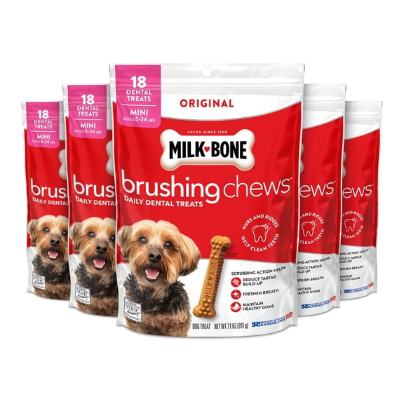 Milk-Bone Brushing Chews Daily Dental Dog Treats, Mini, 7.1 Ounces, 18 Bones Per Bag