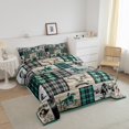 thumbnail image 2 of Western Bed Comforter Set Full Country Cowboy Bedding Set Boho Skull Horse Quilt Teen Men,Rustic Farmhouse Buffalo Plaid Down Comforter Black Green 2 Pillow Cases, 2 of 6