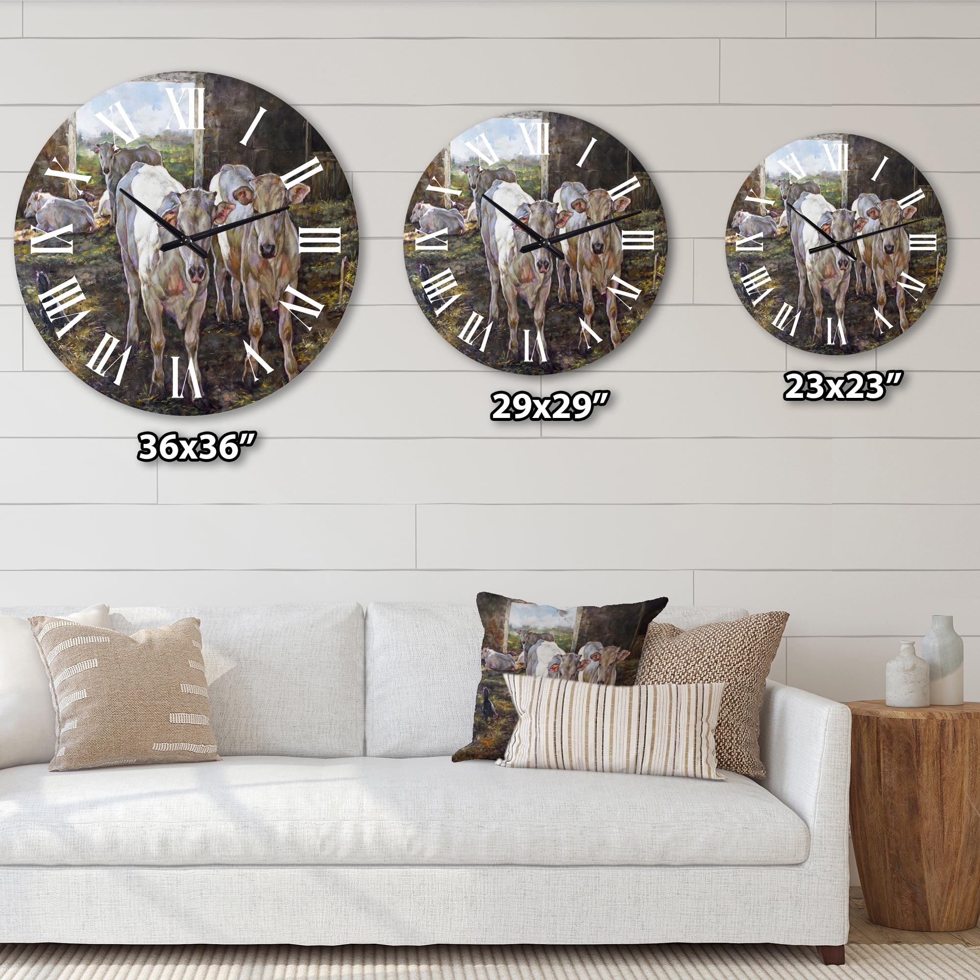 Designart 'Two Cows In The Stable' Farmhouse Wall Clock