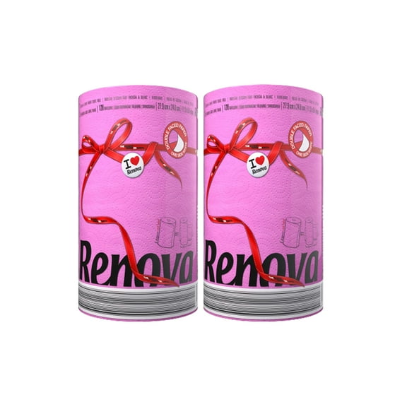 Renova Pink Paper Towels, 2 Rolls, 120 Sheets Per Roll
