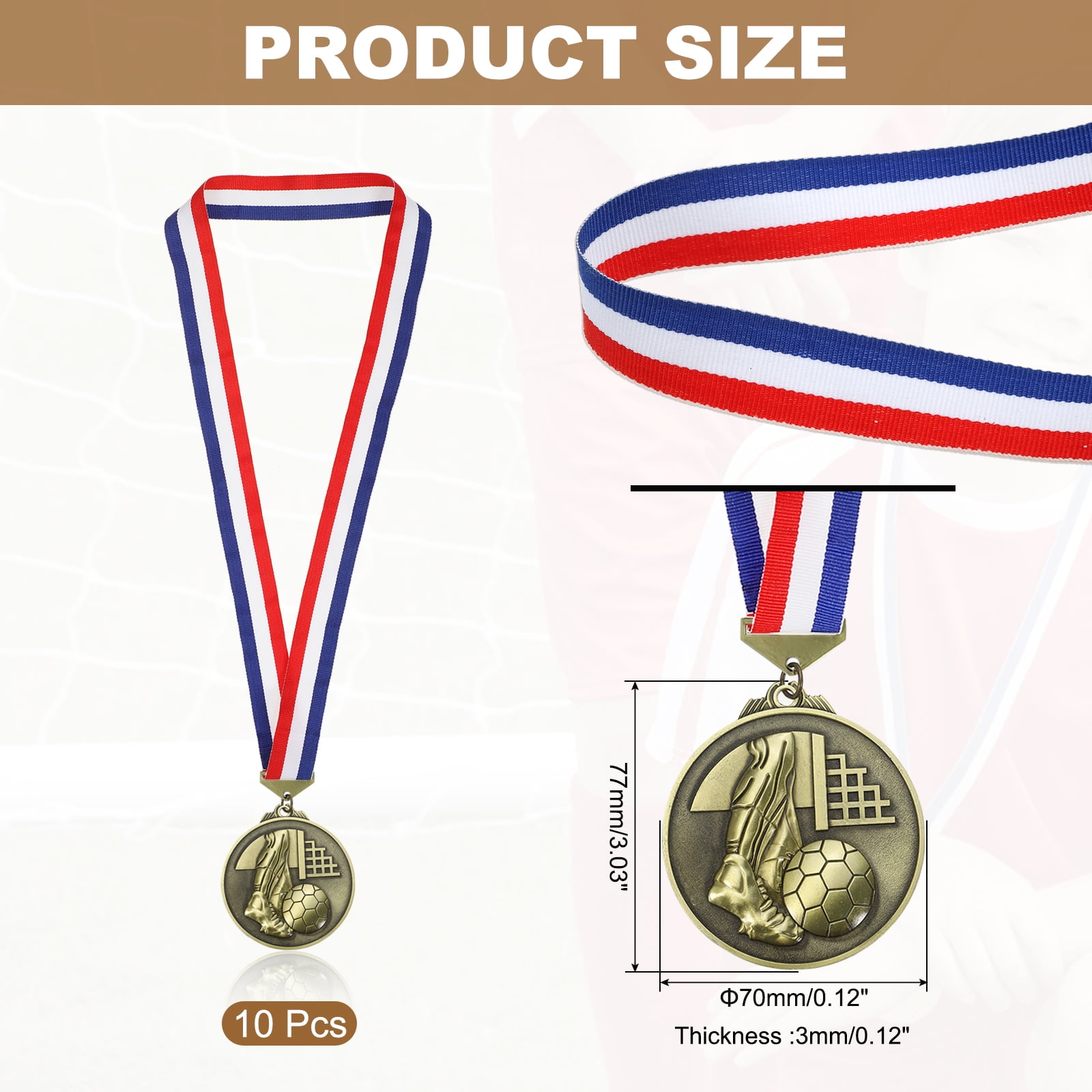 Uxcell Football Events Mesh Embossing Award Medals with Ribbons, Winner Medals Prizes for Competitions Sports Party Gold