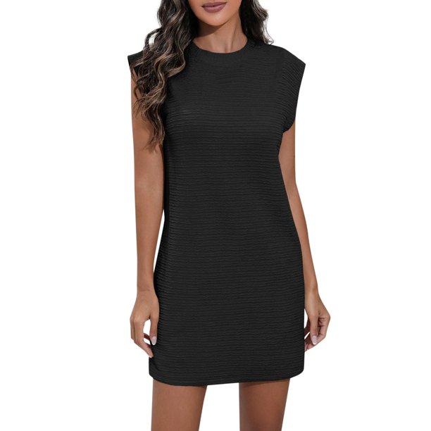 Vestido sin mangas de rayas jacquard de verano para mujer - Cintura imperio, corte holgado, largo hasta la rodilla, para vacaciones - Tallas S-XXL