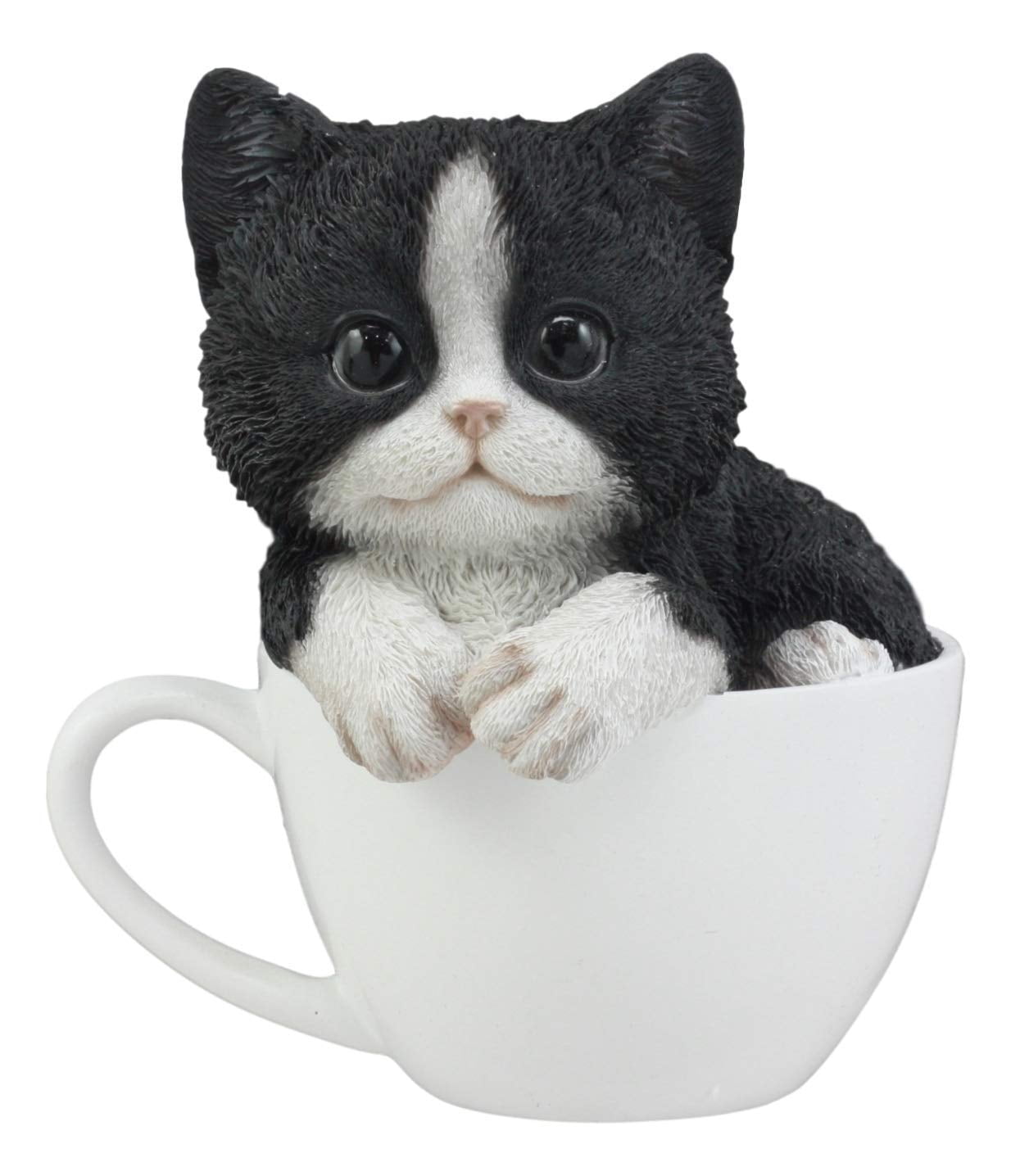 Ebros Lifelike Tuxedo Black and White Cat Teacup Pet Pal Statue 5.5