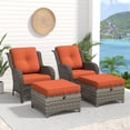 thumbnail image 4 of Meetleisure 4 Piece Wicker Patio Furniture Set, Rattan Chairs with Ottomans, High Back, Deep Seating, Wide Armrest, Thick Cushions for Deck Porch, Orange, 4 of 9